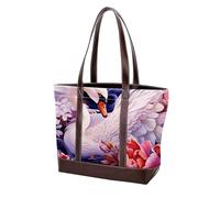 Flowers and Swans-1563 Shoulder Purses for Women Large Soft Washed Leather Purses and Durable Handbags, Multicolor 08, 33.8x12x31cm/13.3x4.7x12.2 in