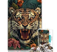 Flowers And Tigers 1000 Piece Jigsaw Puzzles,Educational Game Challenge Toy Wall Decoration Unique Birthday And Xmas Gifts (75x50cm)