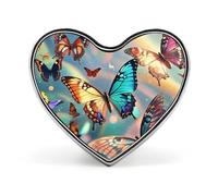 Flowers And White Cat Lapel Pin, Metal Heart Lapel Pins, Fashion Badge for Shirts, Jackets, Hats, Color butterfly background, Love form