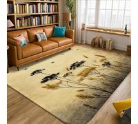 Flowers Area Rug, Nature Rustic Grass Stars Fall Yellow Low Pile Foam Home Indoor Pattern Carpets Non Shedding Rugs for Living Room Bedroom Hallway Office Decor 5' X 7'