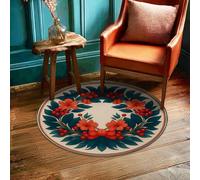 Flowers Area Rug, Seasonal Rustic Berries Leaves Winter Red Non-Slip Edge Binding Doormat Throw Rug Circle Laundry Room Bathroom Doorway Entryway Decor 3' X 3'