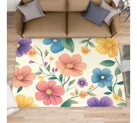 Flowers Area Rug, Watercolor Flowers Bedroom Rug, Non Slip Bedside Rugs for Sofa Table Under Living Room Home Decor Floor Mat 70x140cm