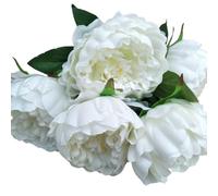 Flowers Artificial Flower Long Weather 5 Heads Wedding Bouquet Peony Flower Home Decor Rose Red Artificial River (White, One Size)