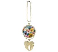 Flowers As Background Car Hanging Pendant, Zinc Alloy Rearview Mirror Charms - Relieve Visual Fatigue, Vintage Keychain Pendant, Lucky Car Interior Hanging Decoration, Golden-Style