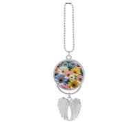 Flowers As Background Car Hanging Pendant, Zinc Alloy Rearview Mirror Charms - Relieve Visual Fatigue, Vintage Keychain Pendant, Lucky Car Interior Hanging Decoration, Silver-Style