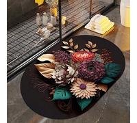 Flowers Bath Mat Rugs Bathroom Floor Mat Super Absorbent Ultra Thin Low Profile Non Slip Quick Dry Washable Carpet for in Front of Bathtub,Shower Room,Sink（24"*16"Ellipse）
