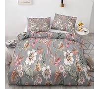 Flowers Bedding Double Bed Set - Botanical Duvet Cover Sets - Reversible Quilt Cover & 2 Pillowcases with Zipper Closure, Ultra Soft and Non Iron Brushed Microfibre Bed Set 200 x 200 3F&-159