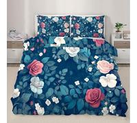 Flowers Bedding Set Roses Duvet Cover Set with 2 Pillow Shams 3 Piece Single Size Green Plants Bed Sets for Teens Kids Boys and Girls