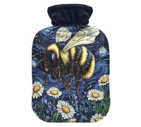 Flowers Bee Indigo Pattern Hot Water Bottle with Cover for Pain Relief Heating Bag for Warming Hands, 2L