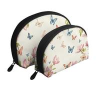 Flowers, Birds and Butterflies Spring Printed Makeup Bags 2-Piece Portable Shell Travel Toiletry Bag