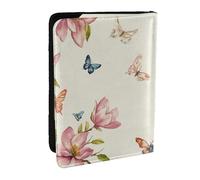 Flowers, Birds and Butterflies Spring Printed Passport Holder,Travel Pu Leather Passport Cover Case Organiser for Men Women,6.5 Inch