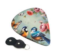 Flowers Birds And Butterfly Guitar Picks 6 Pcs, 0.71mm Thickness Celluloid Plectrum with Leather Picks Holder, Personalized Guitar Pick for Bass Electric Acoustic Guitars Lovers Gift