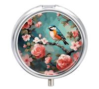Flowers Birds and Butterfly Pill Box Cute Round Pill Box 3 Compartment Decorative Pocket Purse Portable Mini Travel Medicine Tablet Vitamin Fish Oil Holder Organizer Pill Case