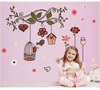 Flowers Birds Cage Wall Decal Stickers Kitchen Decoration Kids Nursery Decal Decals Home Decor Stylish Modern Flowers Living Room Bedroom Decoration
