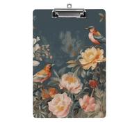 Flowers Birds Clipboard, A4 Acrylic Clipboard with Hanging Hole, Ultra-Light Clip Board - Holds 100 Sheets, Shatterproof Document Holder for Office, 12.5" X 8.5"