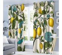 Flowers Birds Curtains, Lemon Tree 3D Print Pattern Eyelet Thermal Insulated Room Darkening Blackout Window Drapes, for Bedroom Kids Nursery 2 Panels W 52" x L 84", Rice