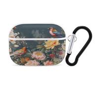 Flowers Birds Earbuds Organizer Shockproof Protective Airpods Pro Cover with Carabiner Clip Anti Fall Carrying Earphone Case Cover for Airpods Pro 2nd Generation White
