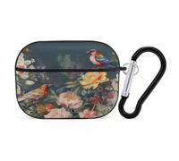 Flowers Birds Earbuds Organizer Shockproof Protective Airpods Pro Cover with Carabiner Clip Anti Fall Carrying Earphone Case Cover for Airpods Pro 2nd Generation Black