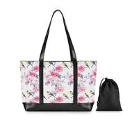 Flowers Birds Essentials Work Bag With Laptop Compartment with Zipper Canvas Tote for Nurses with Lunch bolsos secret para mujeres