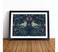 Flowers & Birds Pattern by William Morris Framed Wall Art Picture Print - Canvas Painting - Modern Home Décor Poster - Ready to Hang for Living Room Bedroom Kitchen - Black A3 (36 x 48 cm)
