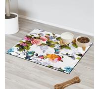 Flowers Birds Pet Feeding Mat for Cat Dog Water Bowl Food Mats Rose Retro Pet Feeding Mats Absorbent Nti-Slip Contain Spills Protects Floors Placemat 30.4 x 50.8 cm