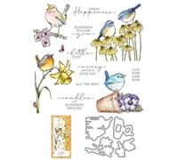 Flowers Birds Stamps and Cutting Dies for Card Making DIY Transparent Silicone Clear Stamp and Metal Die Cuts Sets for Scrapbooking Paper Greeting Cards Decor Seals Craft Supplies