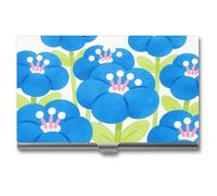 Flowers Bloom in Clusters in The Blue Sky Business Card Holder, Personalized Metal Name Card Case, Portable Pocket Card Organizer with Buckle Closure, Professional Business Card Container for Office