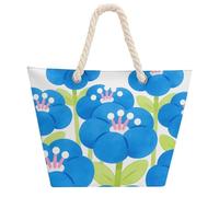 Flowers Bloom in Clusters in The Blue Sky Large Tote Bag for Women, Waterproof Durable Beach Bag with Hemp Rope Handle, Multifunctional Hemp Rope Shopping Bag for Beach Park Travel Work Daily Use