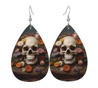 Flowers blooming Printed teardrop-shaped leather earrings | High-end design, light luxury earrings