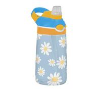Flowers Blue Sports Water Bottle with Straw Lid Portable Clear Water Bottle for Sport Gym Outdoor Travel School botellas de agua