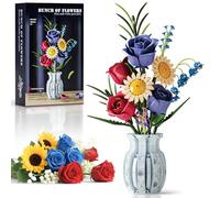Flowers Bouquet Building Blocks Set with Porcelain Style Vase, Roses, Sunflower, Lily of The Valley for Adults Girls Botanical Collection Home Office Décor, Gifts for Valentines Birthdays Mother’s Day