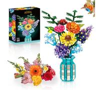 Flowers Bouquet Building Blocks Set with Vase, Roses, Sunflower, Hyacinth, Hydrangea for Adults, Teen Girls, Botanical Collection Home Décor, Office Decor, Gifts for Valentines Birthdays Mother's Day
