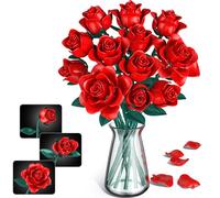 Flowers Bouquet Building Set, 634 PCS Adjustable Leaves & Petals, DIY Artificial Red Roses Block Kit for Kids Birthday Christmas, Adults Valentine’s Day, Her or Him