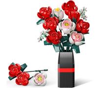 Flowers Bouquet Building Set, 841 PCS - 11 Office Home Forever Rose Decor Plant Building Kits with Vase, Gifts for Kids Birthday Adults Women Valentines Mothers Day