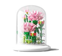Flowers Bouquet Building Set,Artificial Flower Bouquet Building Blocks Kit,Mini Building Blocks Sets,DIY Artificial Flowers Project with Dust Cover,for Lasting Home Decor and Gift for Women (Pink)