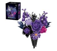 Flowers Bouquet Building Set, Purple Roses Botanical Collection Blocks Kit for Her Adults Women, Artificial Flowers for Gothic Home Decor, Gift for Mother’s Day & Valentines(8)