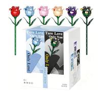 Flowers Bouquet Building Set, Red Rose Flower Building Blocks Artificial for Home Decor Gifts for Her or Him Valentine's, Mother's Day, Birthday 6 PCS