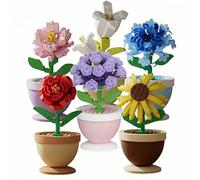 Flowers Bouquet Building Set with flowerpot, 6pcs 3D Puzzles Artificial Creative Flowers Building Blocks Set Toy DIY Decor for Home Office, Artificial Decor Gifts for Kids Birthday Adults (6pcs)
