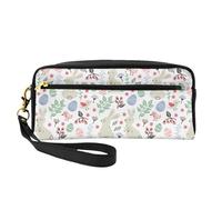 Flowers Bunnies Birds Double-Sided Printed Leather Portable Makeup Pouch-Multi-Purpose Cosmetic Bag, Pencil Case and Organizer for Women