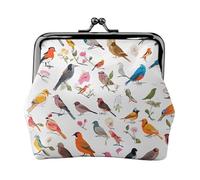 Flowers Bunnies Birds Full Double-Sided Printed Pattern Women's and Girls' Fashionable Leather Kiss Lock Coin Purse Card Bag