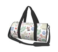 Flowers Bunnies Birds Large Round Travel Duffle Bag, Full-Print Canvas Weekender with Padded Lining, Multiple Pockets,Detachable Shoulder Strap and Soft Leather Handles
