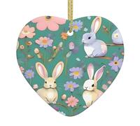 Flowers Bunnies Birds Print New Ceramic Christmas Tree Hanging Heart Decoration Decoration Pendants