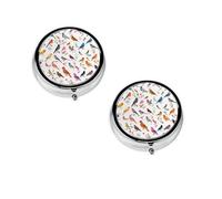 Flowers Bunnies Birds -Print Portable Round Pill Box - Stylish Round Pill Organizer for Travel Compartments Gift for Medication Management