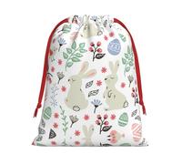 Flowers Bunnies Birds Print Santa Sack Drawstring Bags For Presents, Reusable Plush Holiday Fabric Gift Bags- L Size