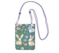 Flowers Bunnies Birds Print Small Crossbody Shoulder Bag, Cell Phone Bag Wallet Purses with Adjustable Strap for Women, Purple, One Size