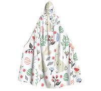 Flowers Bunnies Birds print Unisex Medieval Viking Hooded Cape Cloak for Halloween Cosplay, Christmas Party Costume Outfits