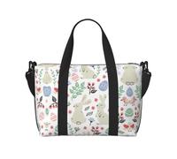 Flowers Bunnies Birds Print Waterproof Travel Tote Bag,Carry On Weekender Duffle for Gym Overnight