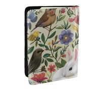 Flowers Bunnies Birds Printed Passport Holder - 6.5 x 4.5 Inch RFID Blocking Travel Wallet,Stylish Passport Cover,Lightweight Document Organizer for Cards