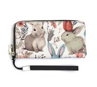 Flowers Bunnies Birds RFID Blocking Wallet for Women,Clutch With Change Pocket, Wristlet Wrist Strap with Card Slots
