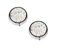 (Flowers Bunnies Birds) Round Pill Box with 3 Compartment Small Pill Organizer Portable Pill Case Vitamin Containers, Travel Essentials 4.6x4.6x1.8 cm